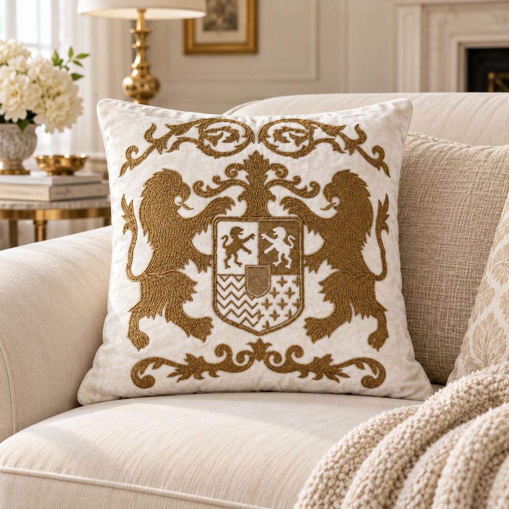 1 PCS Twin Lions Embroidered Cushion Cover Square Throw Pillow Sofa Decor 290555